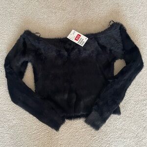 Black Furry Off Shoulder Top